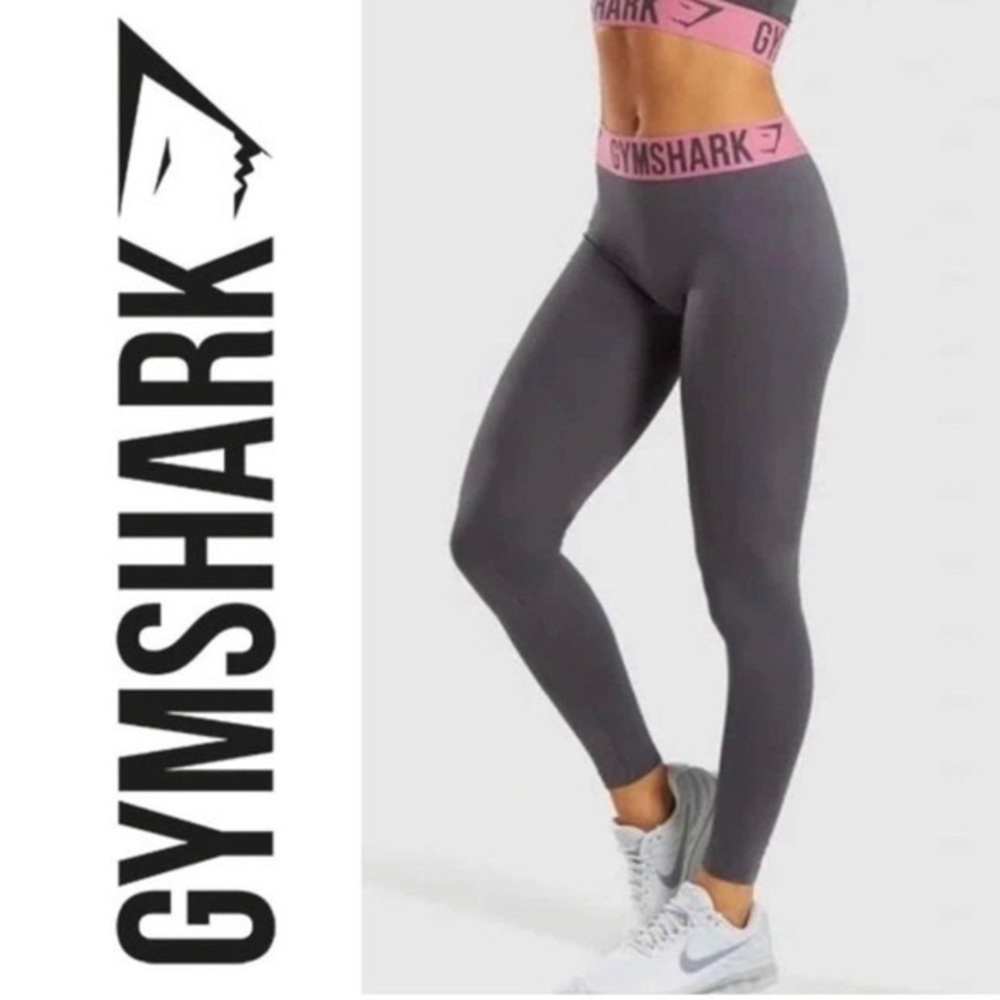 Gymshark Gray Leggings with Pink Waistband